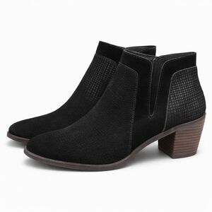 LUCKY BRAND LP-PONIC BLACK SUEDE TEXTURED CASUAL EVERYDAY ANKLE BOOTS SIZE 8M